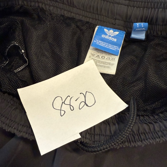 Adidas black athletic shorts white stripes elastic drawstring waist pockets SM - Picture 11 of 11